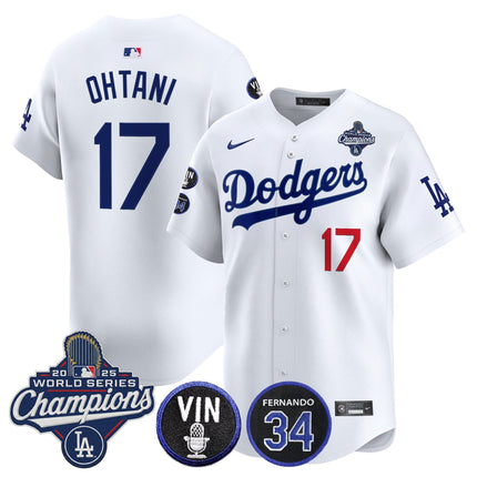 Men's Dodgers 2025 World Series Champions Vapor Premier Limited Jersey - Vin Scully & Fernando Patch - All Stitched