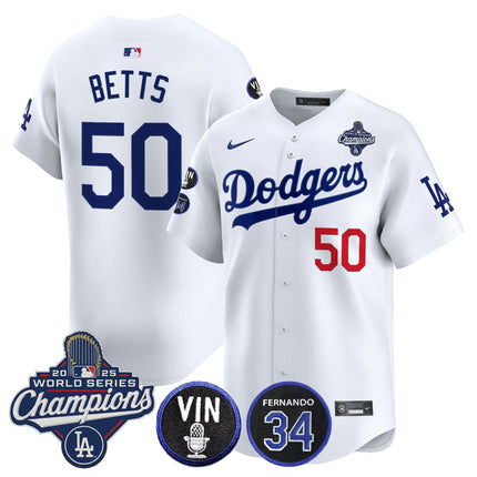 Men's Dodgers 2025 World Series Champions Vapor Premier Limited Jersey - Vin Scully & Fernando Patch - All Stitched