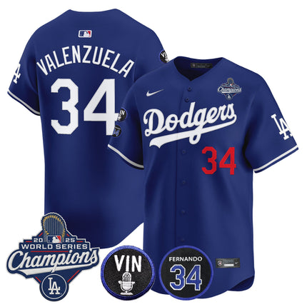 Men's Dodgers 2025 World Series Champions Vapor Premier Limited Jersey - Vin Scully & Fernando Patch - All Stitched