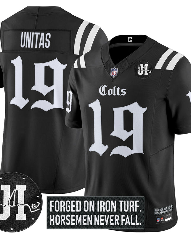 Men's Indianapolis Colts 2025 'Gothic Iron Hoof Edition' Vapor Limited Jersey - Jim Irsay Patch - All Stitched