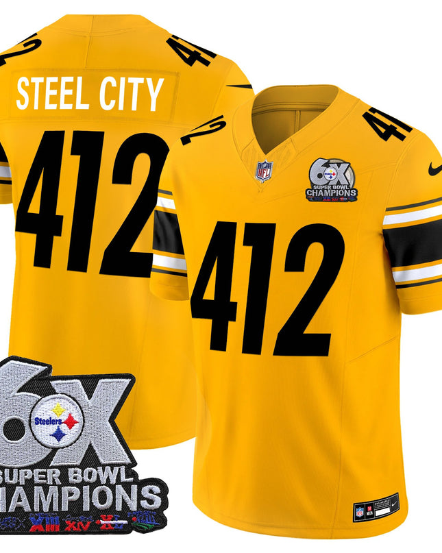 Men's Pittsburgh Steelers 6-Time Champions Patch Vapor Limited Jersey - All Stitched