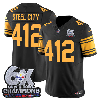 Men's Pittsburgh Steelers 6-Time Champions Patch Vapor Limited Jersey - All Stitched