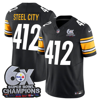 Men's Pittsburgh Steelers 6-Time Champions Patch Vapor Limited Jersey - All Stitched