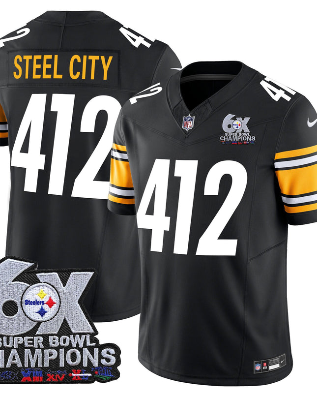 Men's Pittsburgh Steelers 6-Time Champions Patch Vapor Limited Jersey - All Stitched