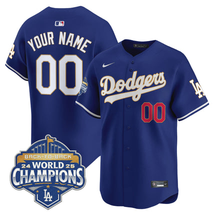 Dodgers 2025 Back-To-Back Champions Gold Trim Vapor Premier Limited Custom Jersey - All Stitched