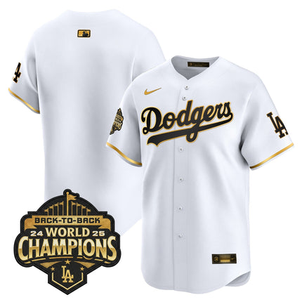 Men's Dodgers 2025 Back-To-Back Champions Gold Trim Vapor Premier Limited Jersey - All Stitched