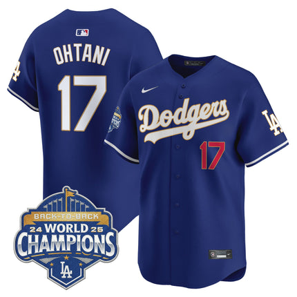 Men's Dodgers 2025 Back-To-Back Champions Gold Trim Vapor Premier Limited Jersey - All Stitched
