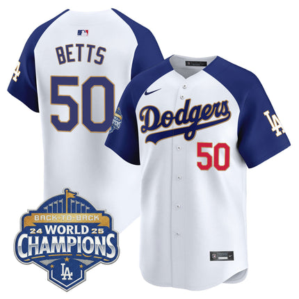 Men's Dodgers 2025 Back-To-Back Champions Gold Trim Vapor Premier Limited Jersey - All Stitched