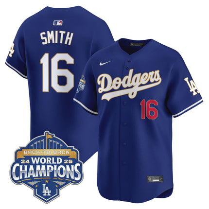Men's Dodgers 2025 Back-To-Back Champions Gold Trim Vapor Premier Limited Jersey - All Stitched