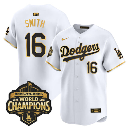 Men's Dodgers 2025 Back-To-Back Champions Gold Trim Vapor Premier Limited Jersey - All Stitched