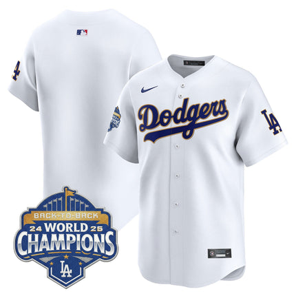 Men's Dodgers 2025 Back-To-Back Champions Gold Trim Vapor Premier Limited Jersey - All Stitched