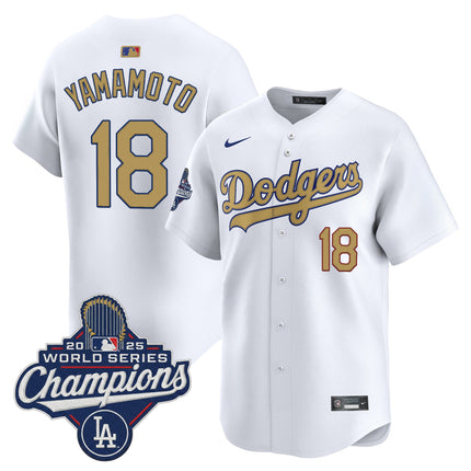 Dodgers 2025 World Series Champions Gold Vapor Premier Limited Jersey - All Stitched