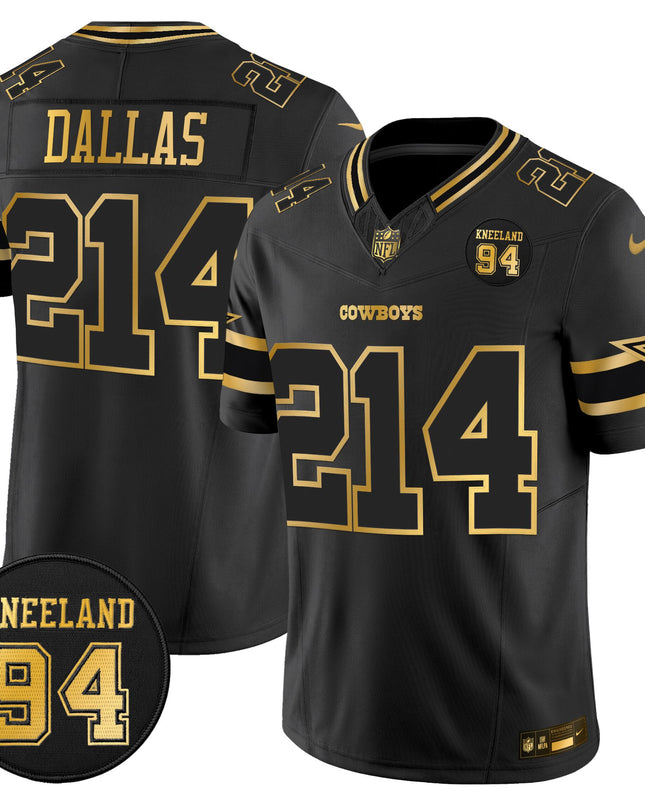 Men's Dallas Cowboys #94 Marshawn Kneeland Memorial Patch Gold Vapor Limited Jersey - All Stitched