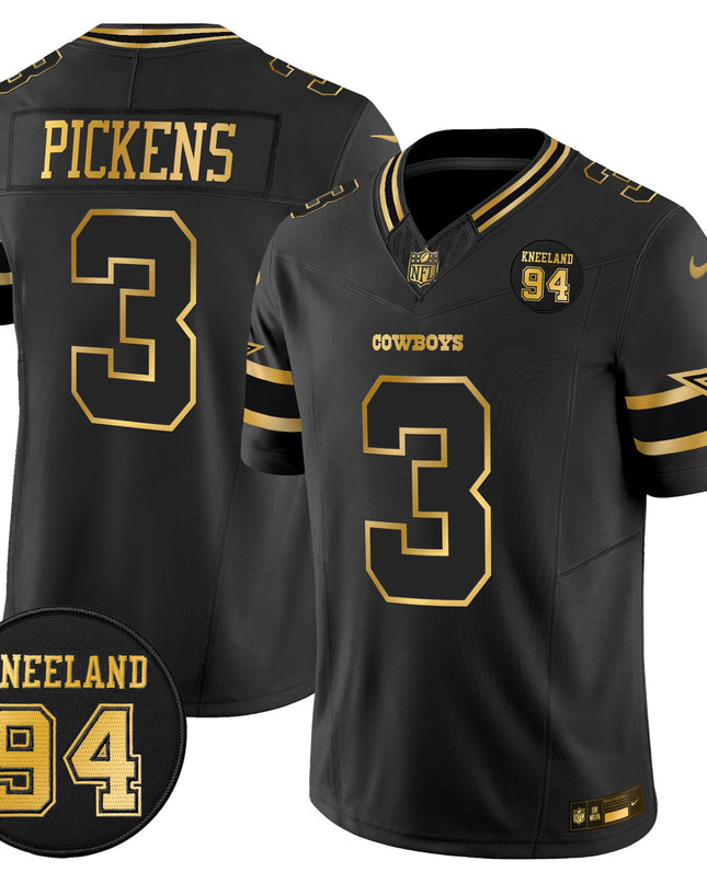Men's Dallas Cowboys #94 Marshawn Kneeland Memorial Patch Gold Vapor Limited Jersey - All Stitched