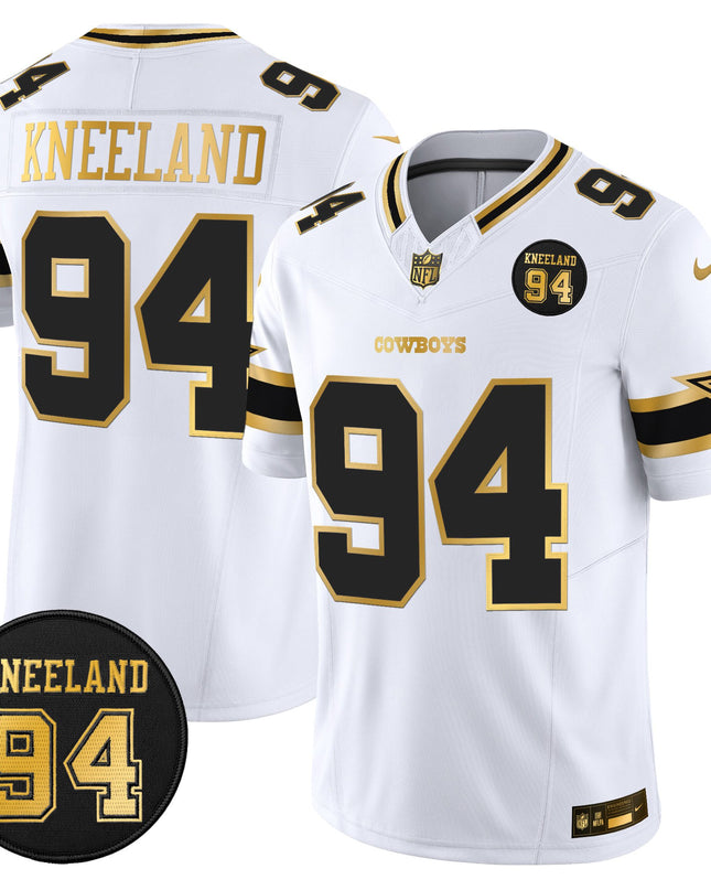 Men's Dallas Cowboys #94 Marshawn Kneeland Memorial Patch Gold Vapor Limited Jersey - All Stitched