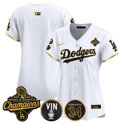 Women's Dodgers 2025 World Series Champions Vapor Premier Limited Jersey - Vin Scully & Fernando Patch - All Stitched
