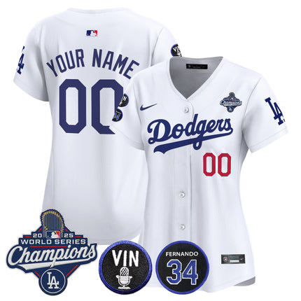 Dodgers 2025 World Series Champions Vapor Premier Limited Custom Jersey - Vin Scully & Fernando Patch - All Stitched