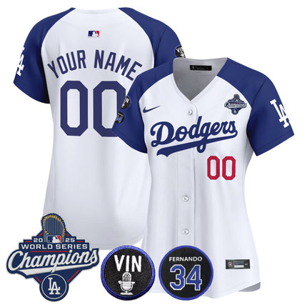 Dodgers 2025 World Series Champions Vapor Premier Limited Custom Jersey - Vin Scully & Fernando Patch - All Stitched