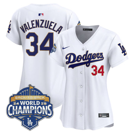 Women's Dodgers 2025 Back-To-Back Champions Gold Trim Vapor Premier Limited Jersey - All Stitched