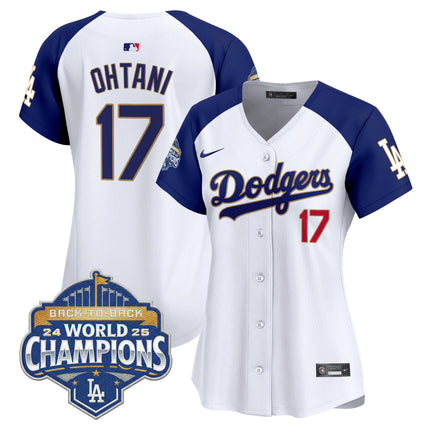 Women's Dodgers 2025 Back-To-Back Champions Gold Trim Vapor Premier Limited Jersey - All Stitched