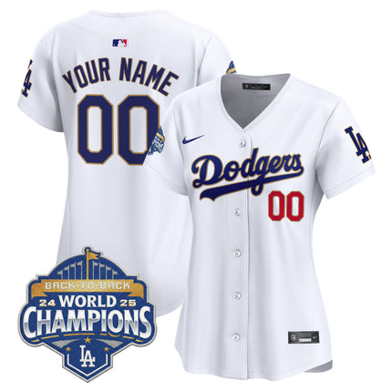 Dodgers 2025 Back-To-Back Champions Gold Trim Vapor Premier Limited Custom Jersey - All Stitched