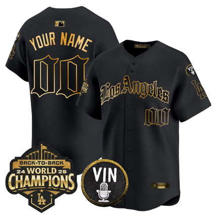 Dodgers 2025 Back-To-Back Champions Vapor Premier Limited Custom Jersey - LA Gothic Edition - All Stitched
