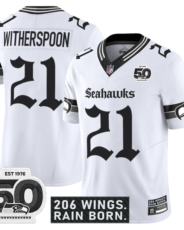 Men's Seattle Seahawks 'Gothic Rain City Shadows Edition' Vapor Jersey - 50th Anniversary Patch - All Stitched