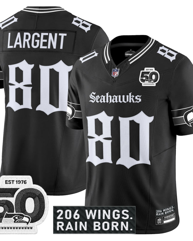 Men's Seattle Seahawks 'Gothic Rain City Shadows Edition' Vapor Jersey - 50th Anniversary Patch - All Stitched