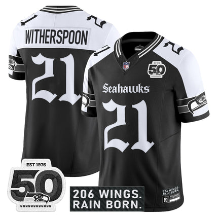 Men's Seattle Seahawks 'Gothic Rain City Shadows Edition' Vapor Jersey - 50th Anniversary Patch - All Stitched