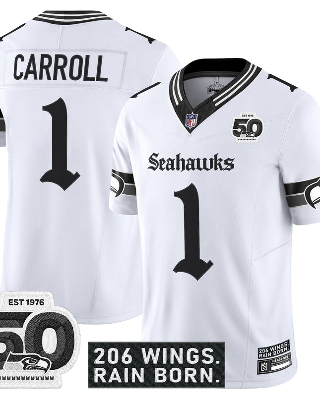 Men's Seattle Seahawks 'Gothic Rain City Shadows Edition' Vapor Jersey - 50th Anniversary Patch - All Stitched