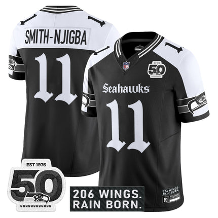 Men's Seattle Seahawks 'Gothic Rain City Shadows Edition' Vapor Jersey - 50th Anniversary Patch - All Stitched