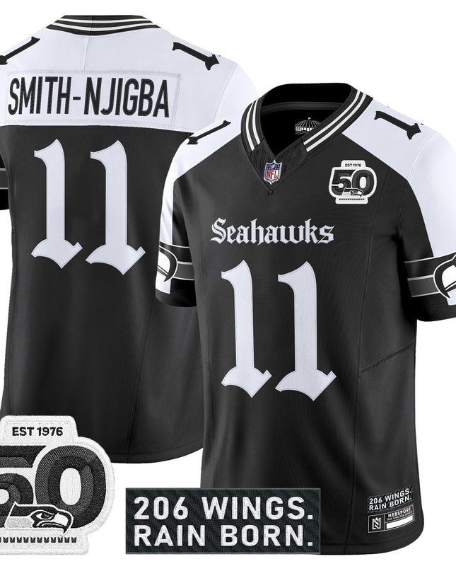 Men's Seattle Seahawks 'Gothic Rain City Shadows Edition' Vapor Jersey - 50th Anniversary Patch - All Stitched