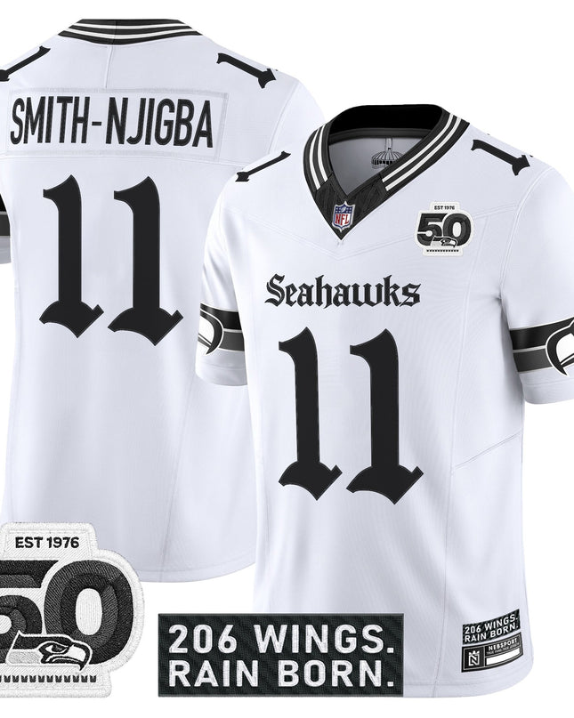 Men's Seattle Seahawks 'Gothic Rain City Shadows Edition' Vapor Jersey - 50th Anniversary Patch - All Stitched