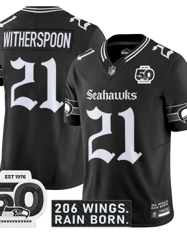 Men's Seattle Seahawks 'Gothic Rain City Shadows Edition' Vapor Jersey - 50th Anniversary Patch - All Stitched