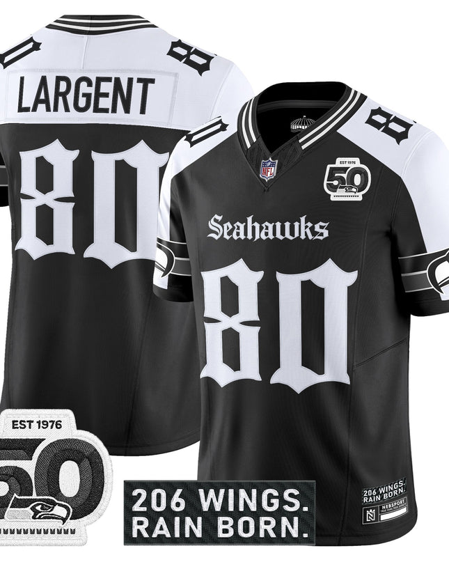 Men's Seattle Seahawks 'Gothic Rain City Shadows Edition' Vapor Jersey - 50th Anniversary Patch - All Stitched