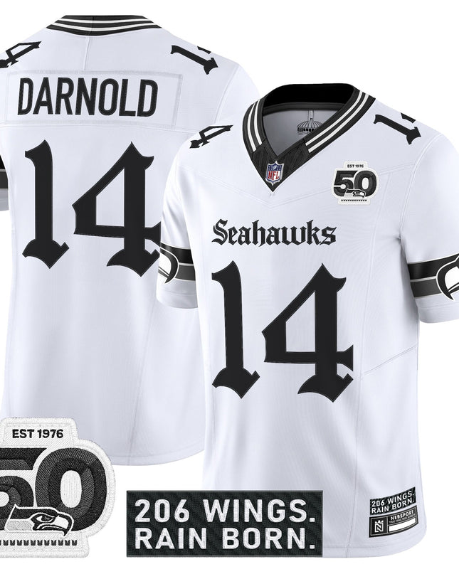 Men's Seattle Seahawks 'Gothic Rain City Shadows Edition' Vapor Jersey - 50th Anniversary Patch - All Stitched