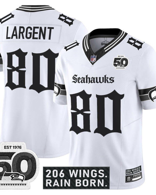 Men's Seattle Seahawks 'Gothic Rain City Shadows Edition' Vapor Jersey - 50th Anniversary Patch - All Stitched