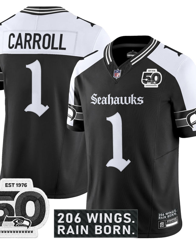 Men's Seattle Seahawks 'Gothic Rain City Shadows Edition' Vapor Jersey - 50th Anniversary Patch - All Stitched