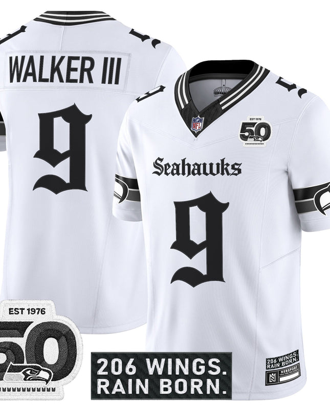 Men's Seattle Seahawks 'Gothic Rain City Shadows Edition' Vapor Jersey - 50th Anniversary Patch - All Stitched