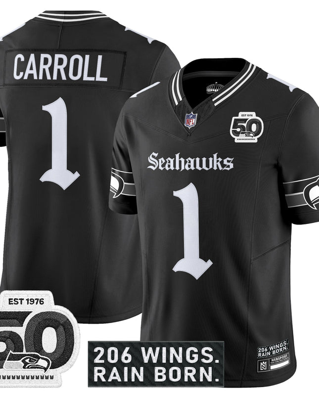 Men's Seattle Seahawks 'Gothic Rain City Shadows Edition' Vapor Jersey - 50th Anniversary Patch - All Stitched