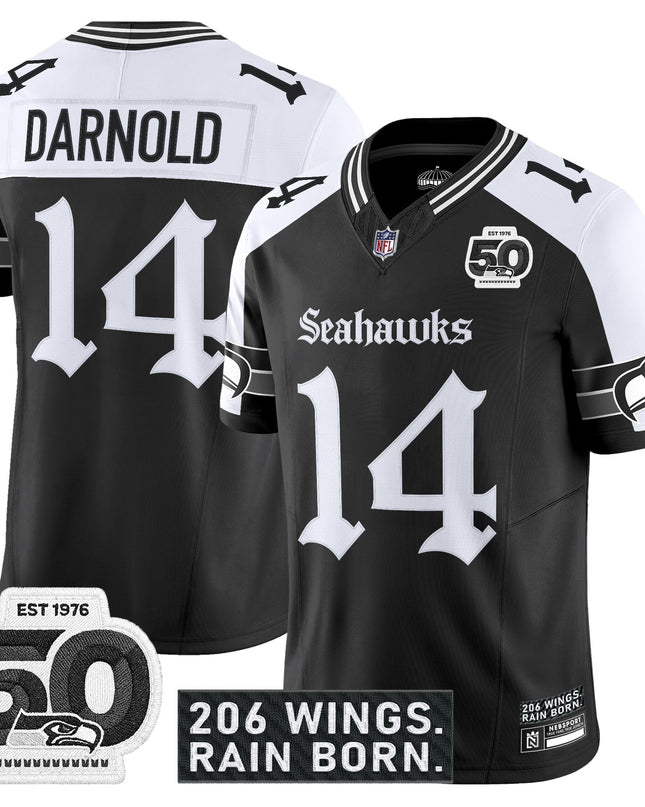 Men's Seattle Seahawks 'Gothic Rain City Shadows Edition' Vapor Jersey - 50th Anniversary Patch - All Stitched