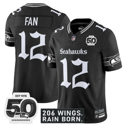 Men's Seattle Seahawks 'Gothic Rain City Shadows Edition' Vapor Jersey - 50th Anniversary Patch - All Stitched