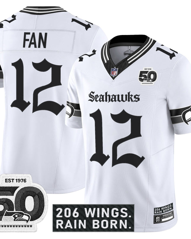 Men's Seattle Seahawks 'Gothic Rain City Shadows Edition' Vapor Jersey - 50th Anniversary Patch - All Stitched