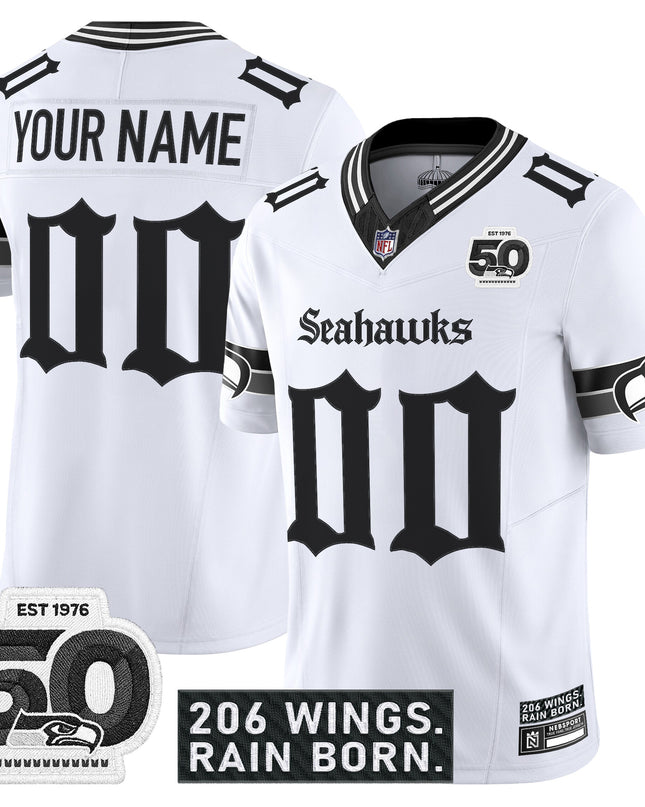 Seattle Seahawks 'Gothic Rain City Shadows Edition' Vapor Custom Jersey - 50th Anniversary Patch - All Stitched