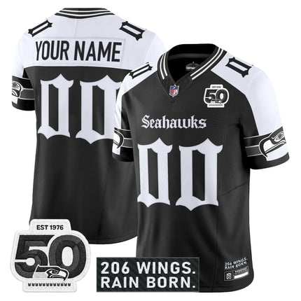 Seattle Seahawks 'Gothic Rain City Shadows Edition' Vapor Custom Jersey - 50th Anniversary Patch - All Stitched