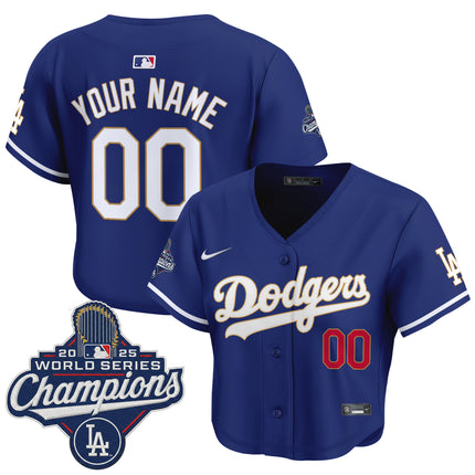 Dodgers 2025 World Series Champions Patch Gold Trim Crop Top Baseball Custom Jersey - All Stitched