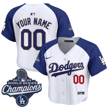Dodgers 2025 World Series Champions Patch Gold Trim Crop Top Baseball Custom Jersey - All Stitched