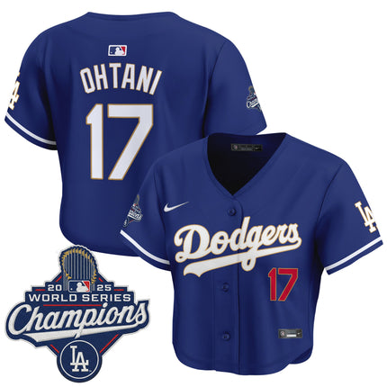 Women's Dodgers 2025 World Series Champions Patch Gold Trim Crop Top Baseball Jersey - All Stitched