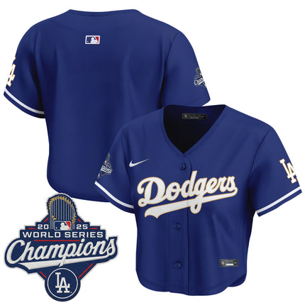 Women's Dodgers 2025 World Series Champions Patch Gold Trim Crop Top Baseball Jersey - All Stitched