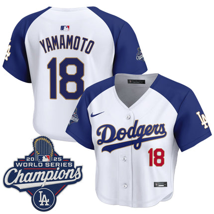 Women's Dodgers 2025 World Series Champions Patch Gold Trim Crop Top Baseball Jersey - All Stitched